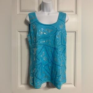 T30a- VITTADINI Blue Sequined Knit LINEN Top